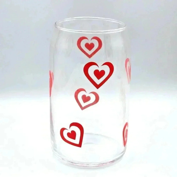 Hearts Red 16oz Beer Can Glass Cup NWT - Picture 2 of 2